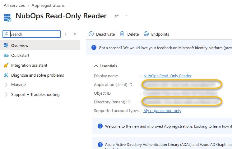 Registering a single-tenant App Registration in Microsoft Entra ID and locating the Application Client ID and Directory Tenant ID