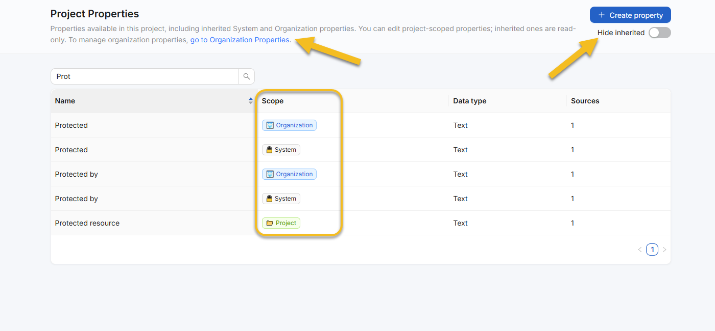 Managing inherited System, Organization, and Project properties in the NubOps Project Properties page