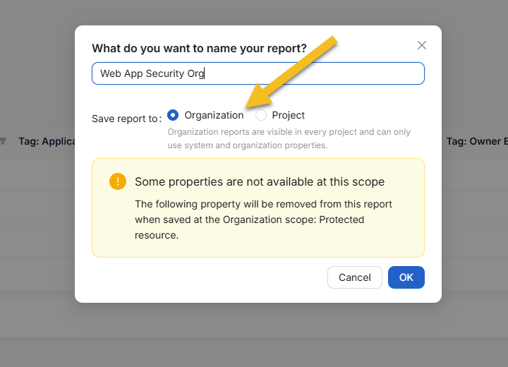 Saving or promoting a Resource Report to the Organization or Project scope in NubOps