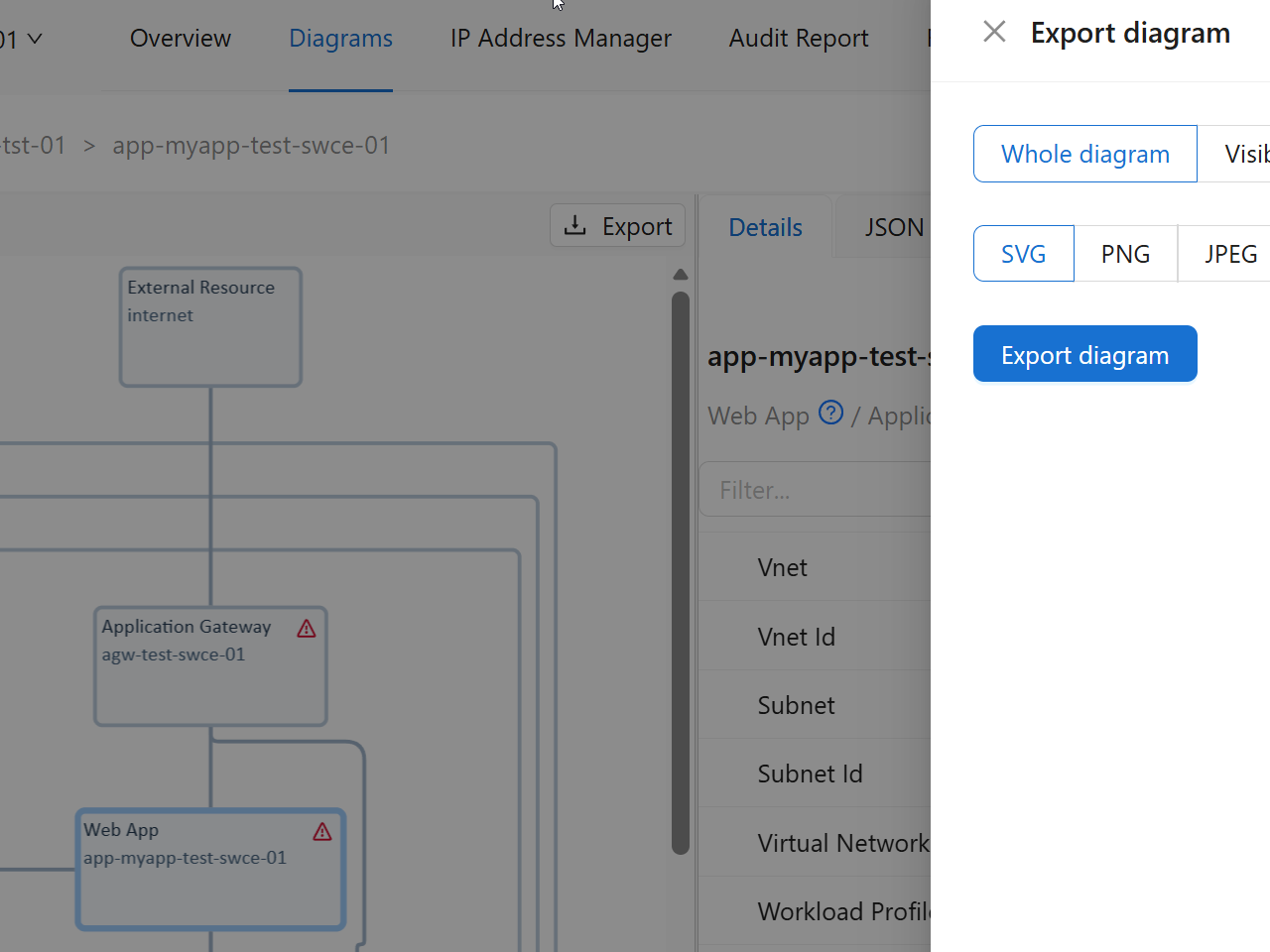 Exporting diagrams screenshot