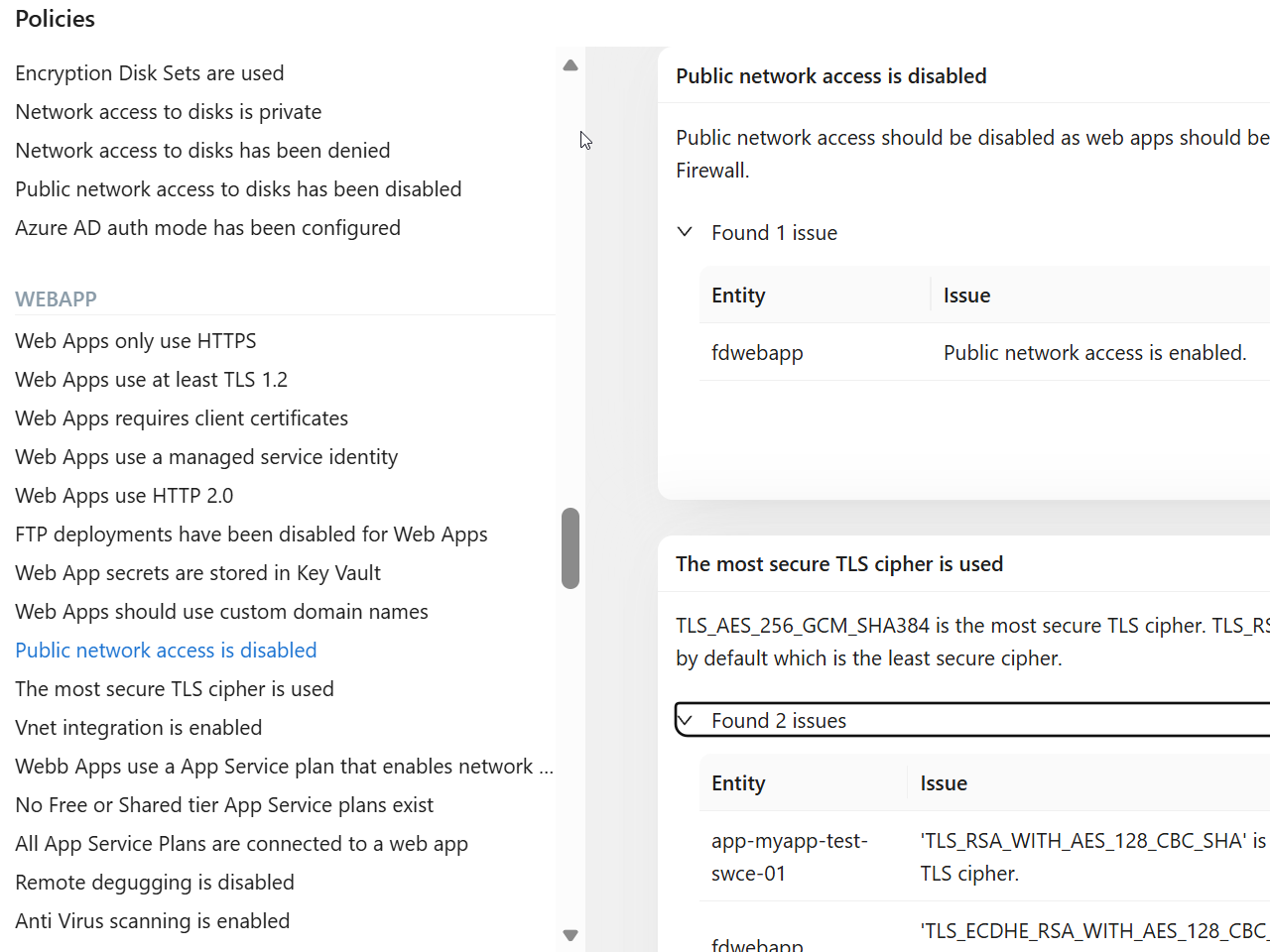 Security policies screenshot